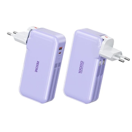 Εικόνα της Power Bank 10000mAh PD 22,5W WK WP-46 2 Θέσεων , με καλώδιο Lighting/USB-C Μώβ