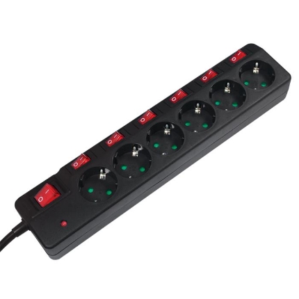 Picture of Protection Socket 6 Ports LogiLink LPS233, with 7 Switches 1.5m Black