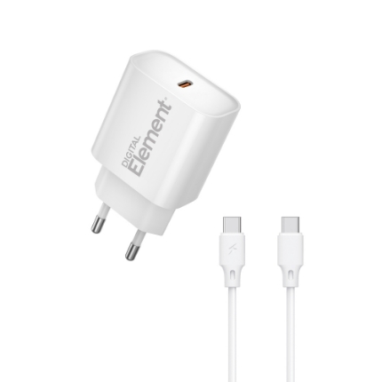 Εικόνα της Φορτιστής Σπιτιού GaN PD 20W Element CH-150C 1 Θέσης, με καλώδιo USB-C 65W 1m Λευκό