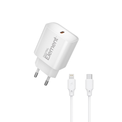 Εικόνα της Φορτιστής Σπιτιού GaN PD 20W Element CH-150PD 1 Θέσης, με καλώδιo Lightning PD 27W 1m Λευκό