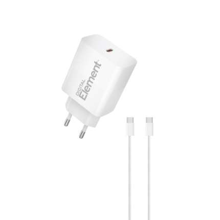 Εικόνα της Φορτιστής Σπιτιού GaN PD 30W Element CH-250C 1 Θέσης, με καλώδιο USB-C 65W 1m Λευκό