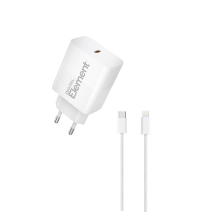 Εικόνα της Φορτιστής Σπιτιού GaN PD 30W Element CH-250PD 1 Θέσης, με καλώδιο Lightning PD 27W 1m Λευκό