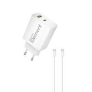 Εικόνα της Φορτιστής Σπιτιού GaN PD 45W Element CH-350 2 Θέσεων, με καλώδιο USB-C 65W 1m Λευκό