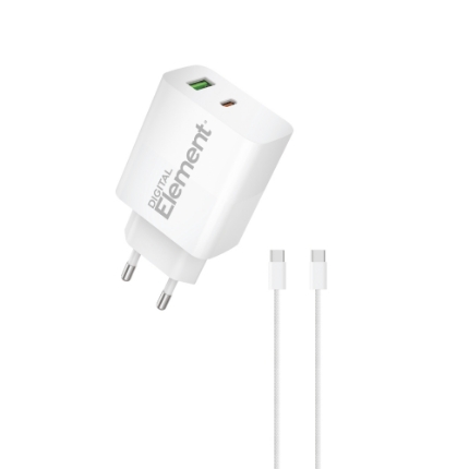 Εικόνα της Φορτιστής Σπιτιού GaN PD 45W Element CH-350 2 Θέσεων, με καλώδιο USB-C 65W 1m Λευκό