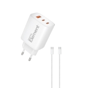 Εικόνα της Φορτιστής Σπιτιού GaN PD 65W Element CH-450 3 Θέσεων, με καλώδιο USB-C 100W 1m Λευκό