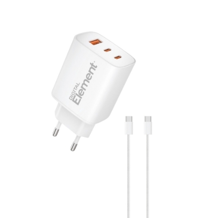 Εικόνα της Φορτιστής Σπιτιού GaN PD 65W Element CH-450 3 Θέσεων, με καλώδιο USB-C 100W 1m Λευκό