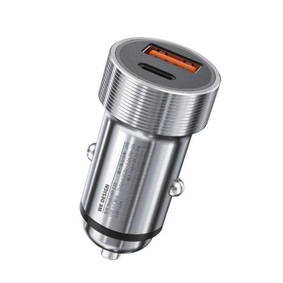 Car Charger WK 18W PD+USB QC3.0 Silver WP-C28